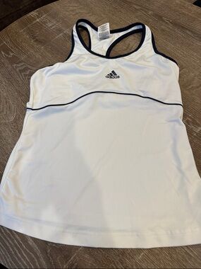 adidas White Athletic Racerback Tank with Navy Trim